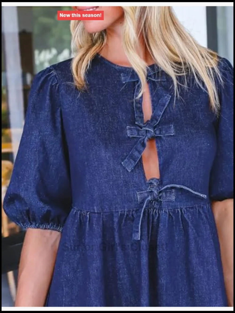 Puff Sleeve Babydoll Denim Dress with Pockets Casual Jean Romper